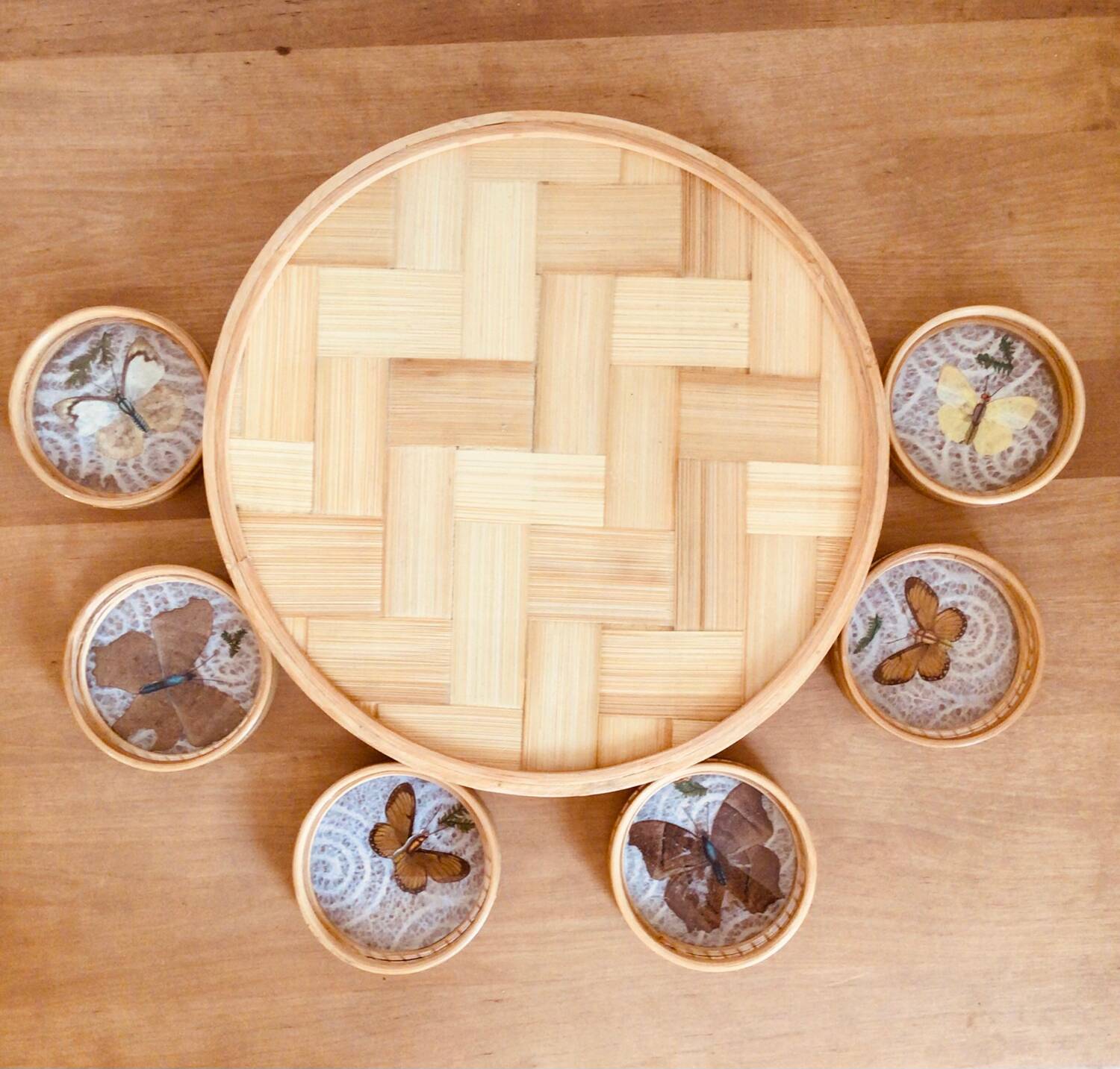 Vintage tray and coaster set