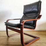 Poang armchair by Noboru Nakamura in black leather