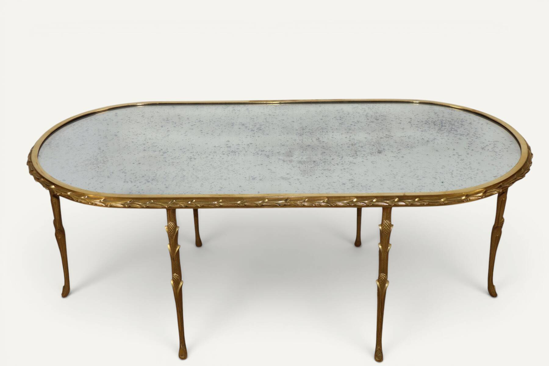 Maison Baguès coffee table in gilded bronze and aged mirror – 1950s