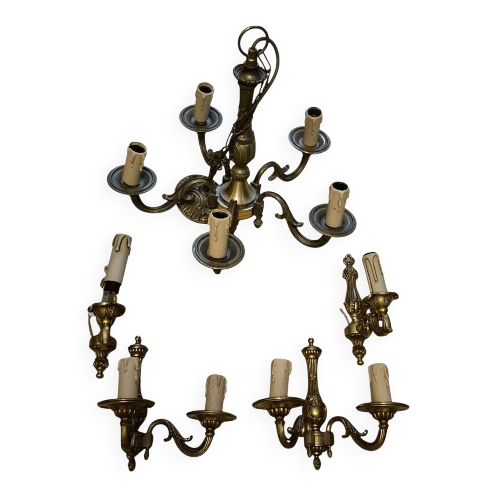 Lustre 5 bras et 4 appliques MD bronze style Louis XV