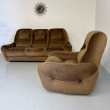 Cosy 3-seater sofa, convertible, French design from the 70s, vintage.