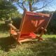 Vintage beach or garden chair made of wood and floral fabric, 1970s.