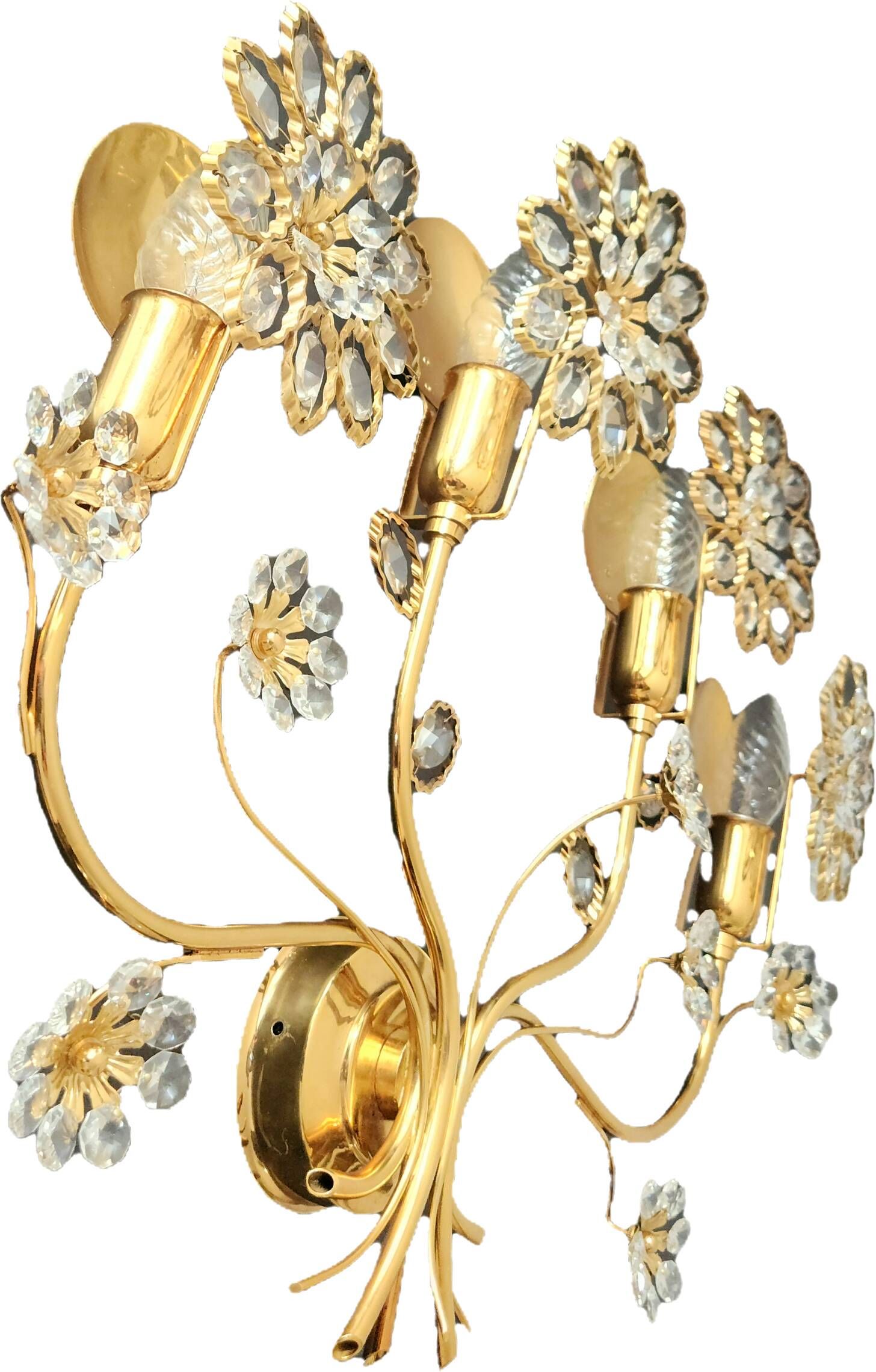 Palwa Hollywood Regency vergoldet Wandlampe Messing Swarovski Kristallen