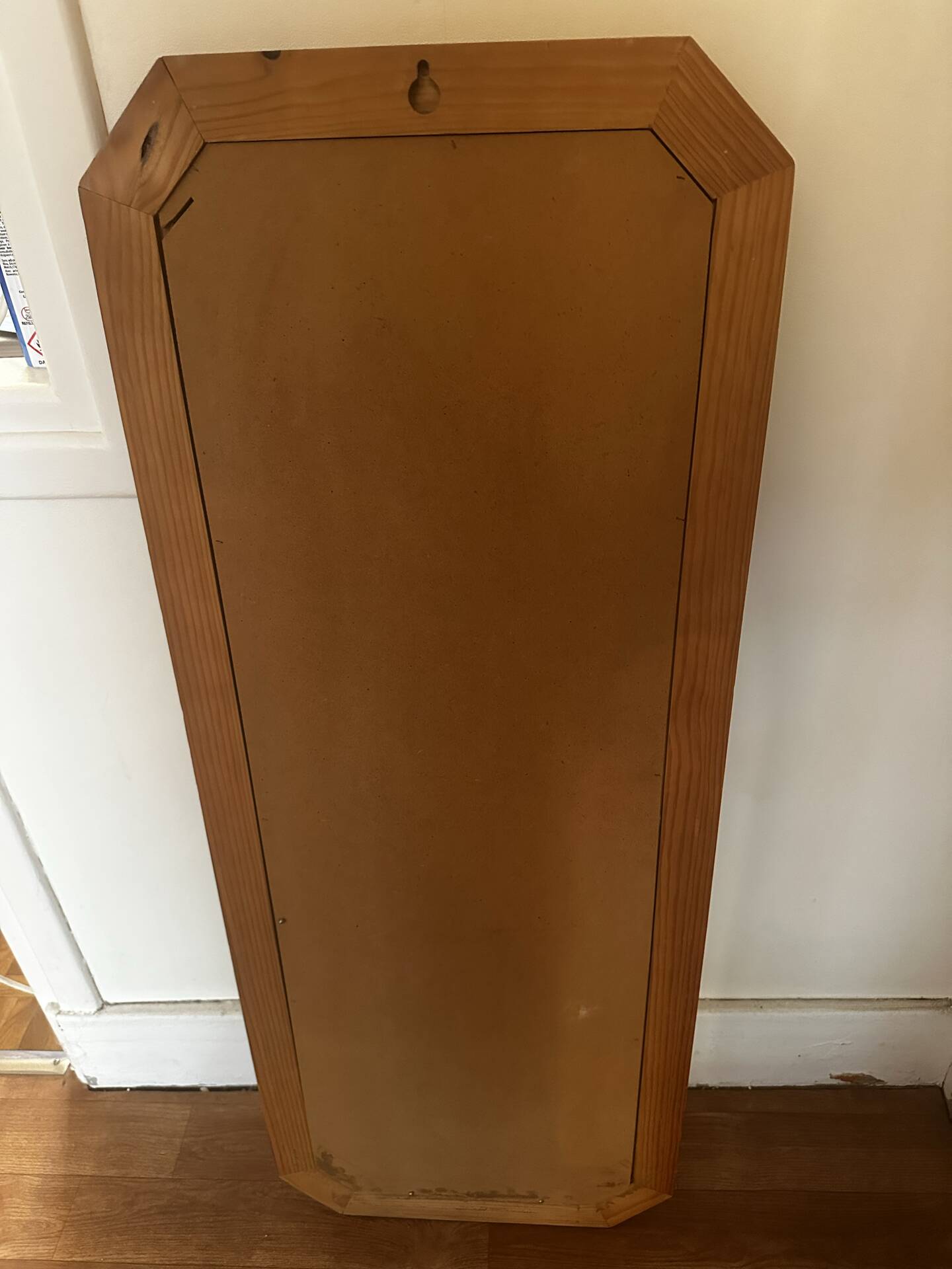 Large octagonal wall mirror in pine, 1970s – 103 × 40 cm