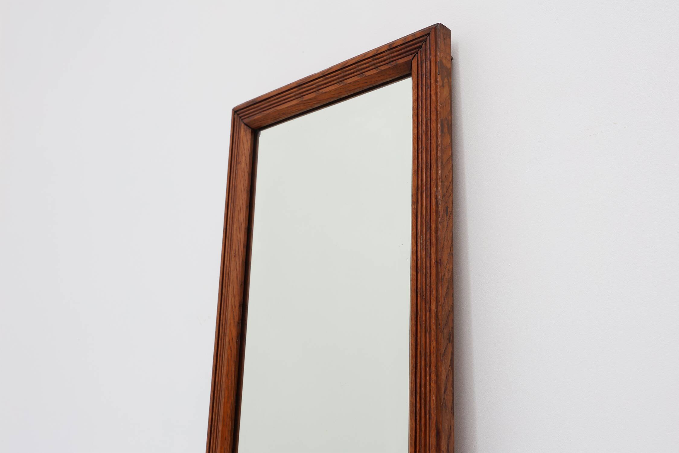 French art deco mirror with carved oak wooden frame, ca. 1930