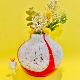 Marmorean glass ball vase in white murano and red-deco-retro-vintage