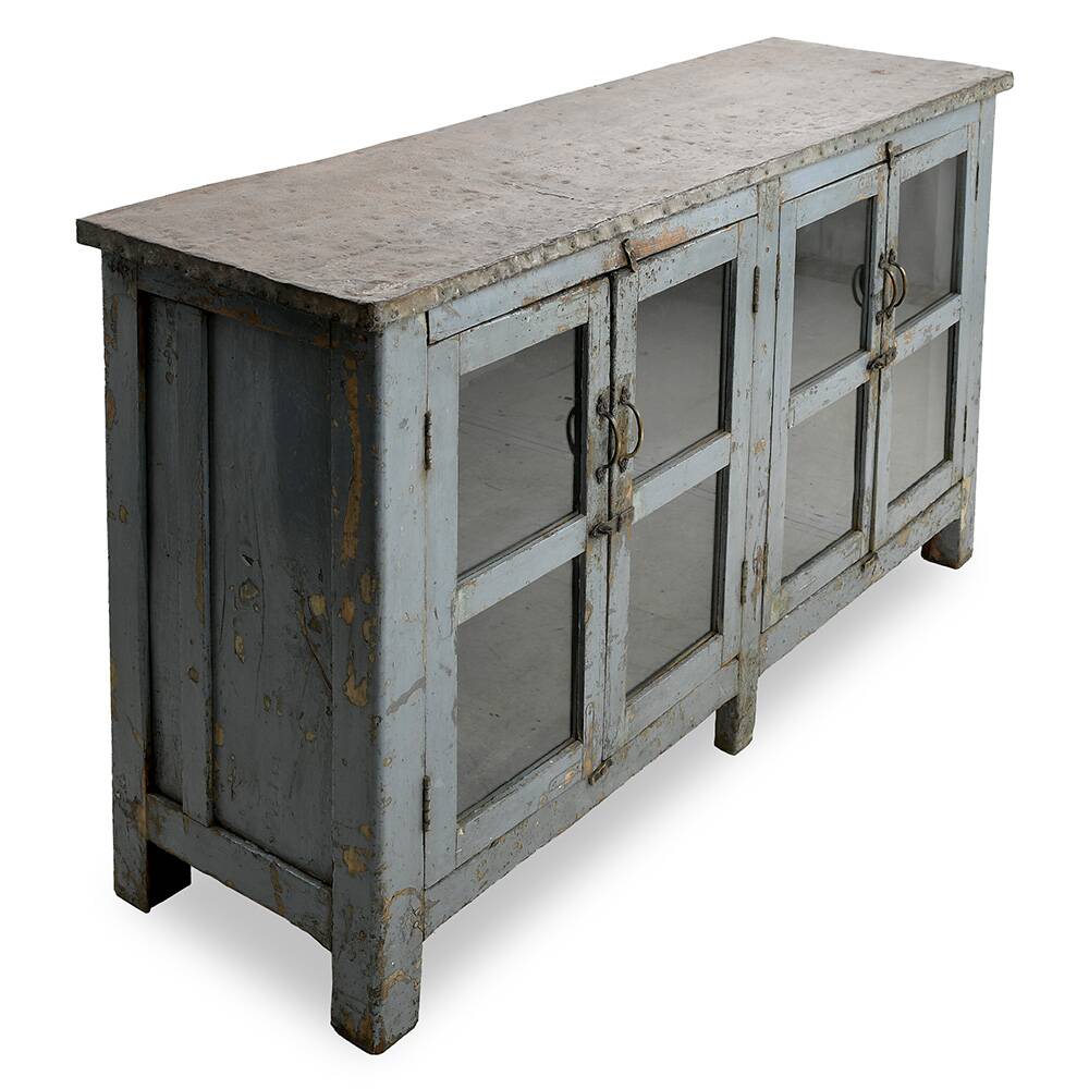 Glazed sideboard in patinated solid wood