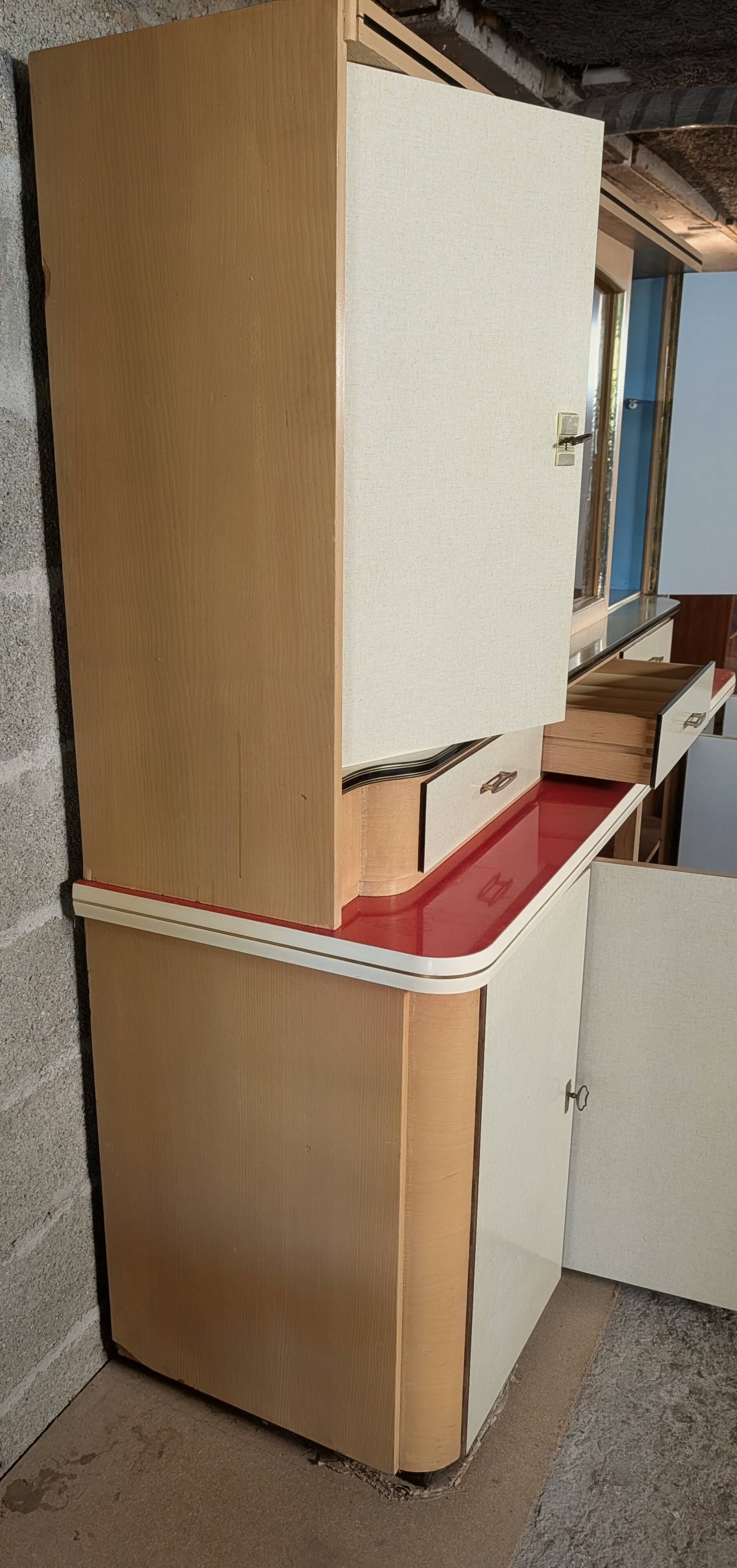 Modernist buffet in almond green & vermilion red 50