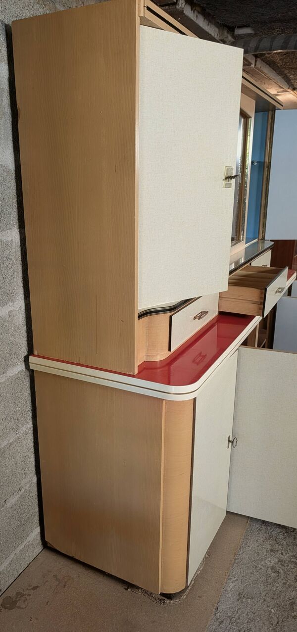 Buffet moderniste formica vert amande & rouge vermillon 50