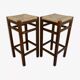 paire de tabourets de bar, en bois avec assise paillée