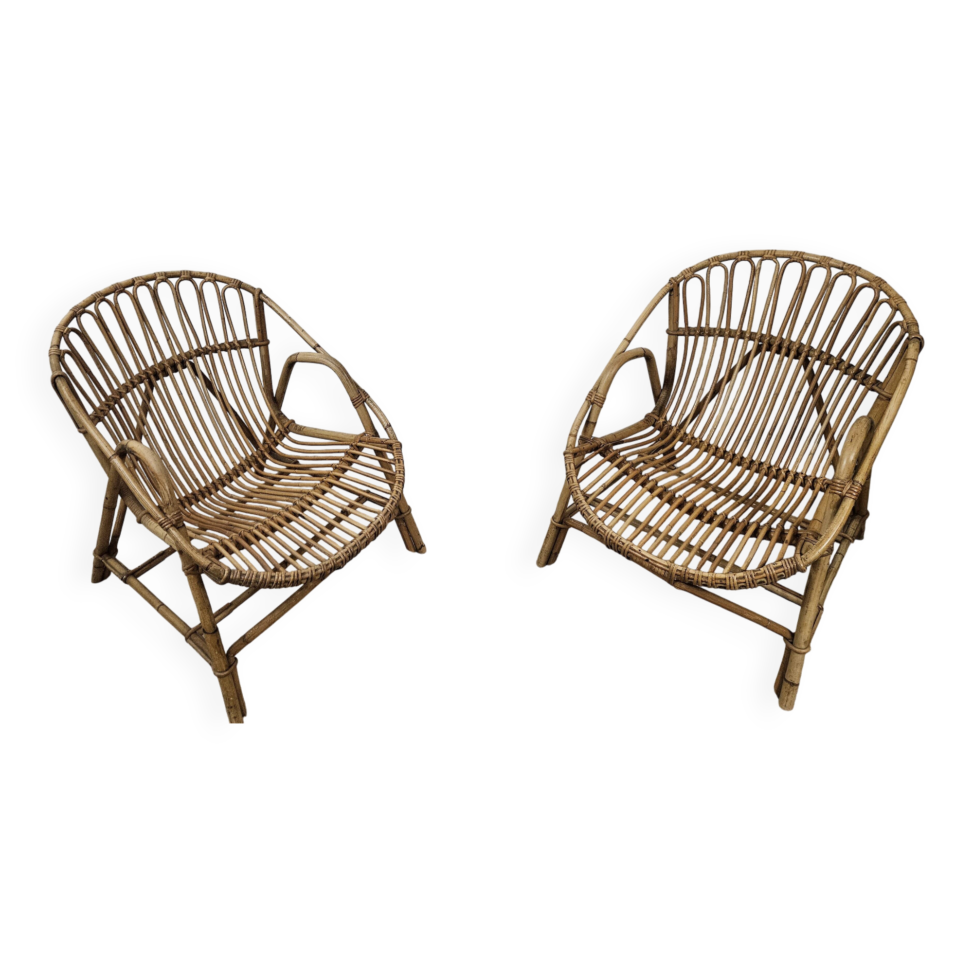 Vintage wicker basket armchairs
