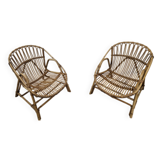 Vintage wicker basket armchairs