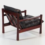 Vintage Mid Century Black Leather Patchwork Lounge Chair, 1960s