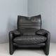 Vico Magistretti Maralunga Black Leather Lounge Chair for Cassina, 1980s