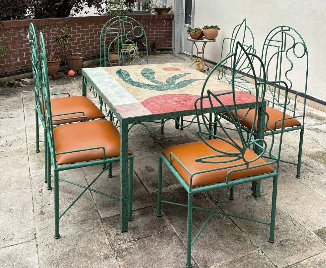 Lrnce garden furniture, in wrought iron and zellige