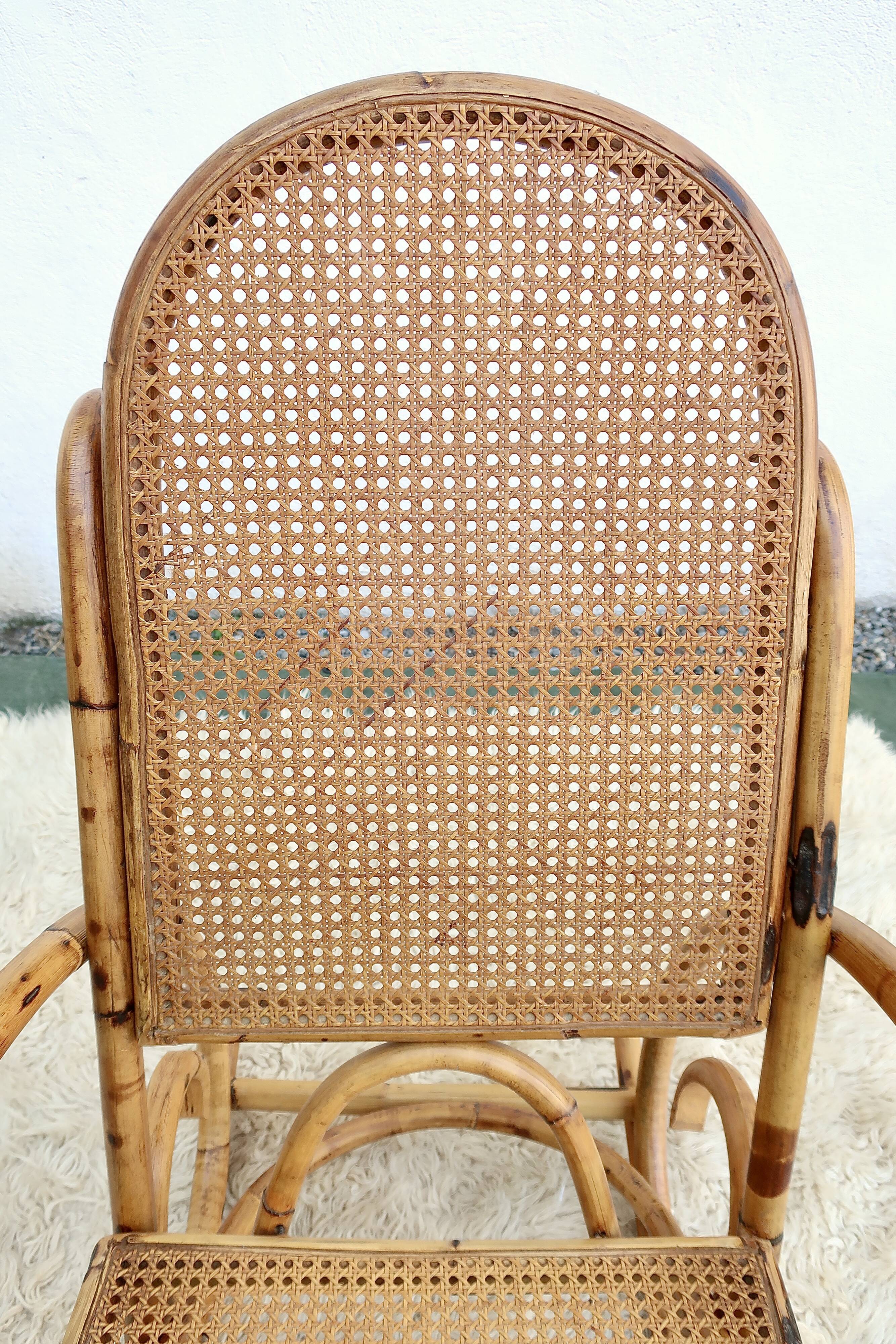 Rocking-chair canned in bamboo design 1960s