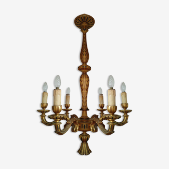 Louis XVI-style gilded carved wooden chandelier