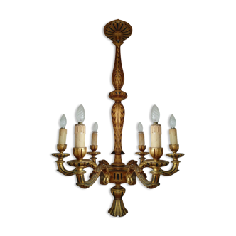 Lustre en bois sculpté doré style Louis XVI