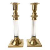 Pair of brass and lucite candlesticks, 1970s