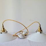 Duo of white opaline pendant lights