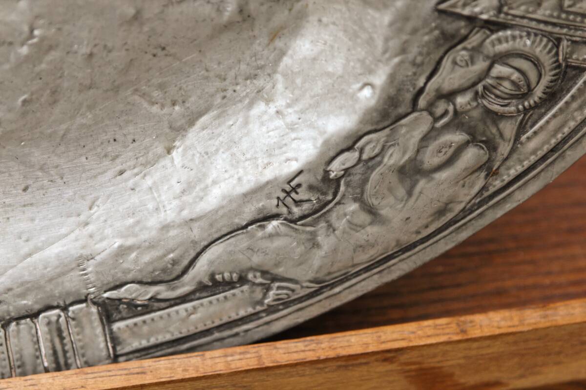 Art deco embossed pewter dish