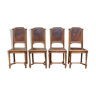 Set of 4 chairs retro 1900 wood carved and leather