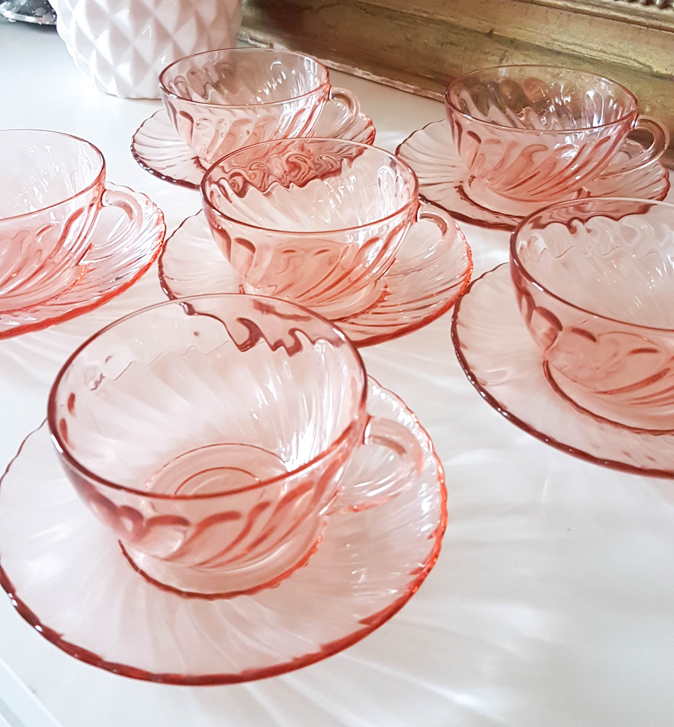 Lot of 6 Pink Tea Cups - Rosaline Subcups ARCOROC LUMINARC Tea Service