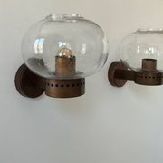 Pair of vintage wall lights, copper and bubbled glass, BEGA Germany 1970