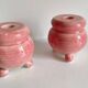 Paire bougeoirs ceramique rose