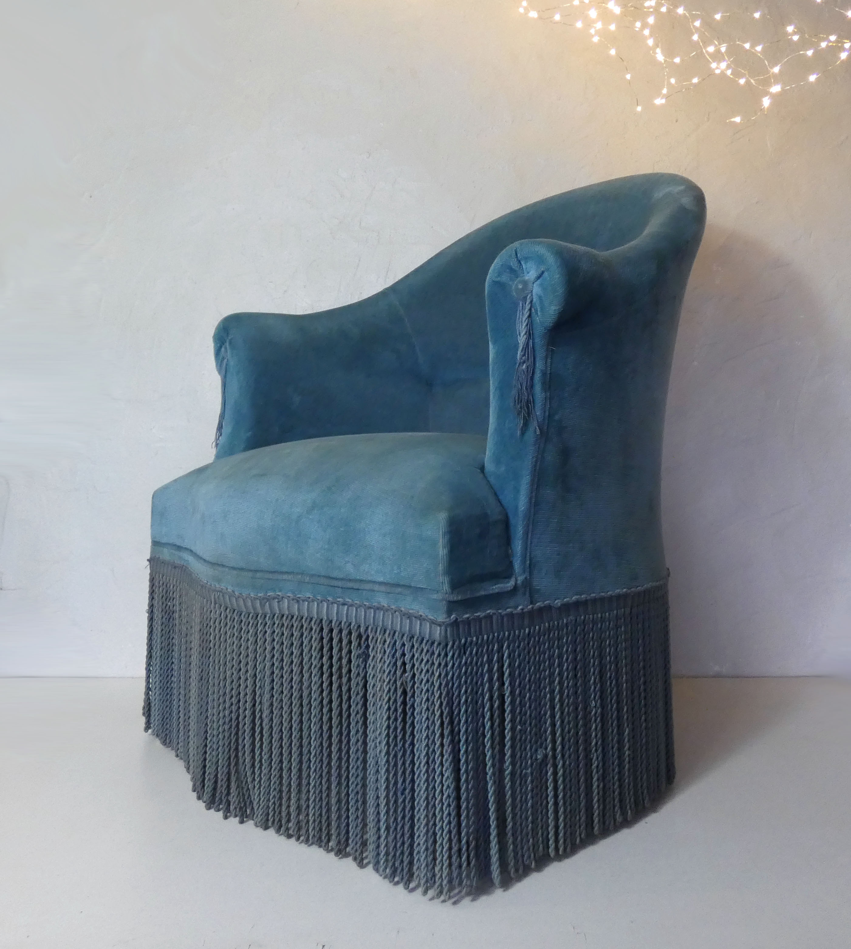 Fauteuil crapaud velours bleu
