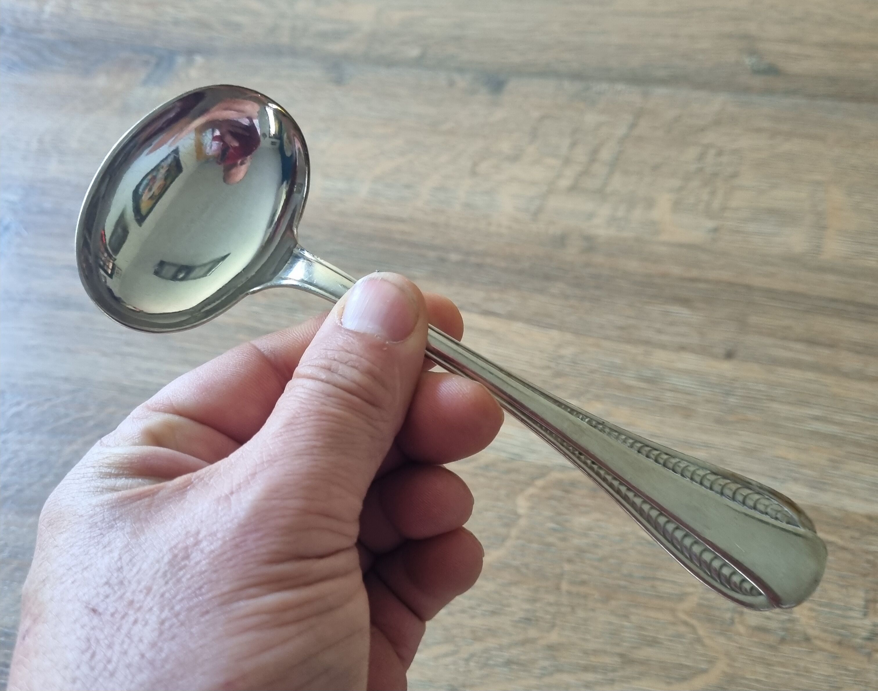 Silver sauce spoon, Ercuis model Perle