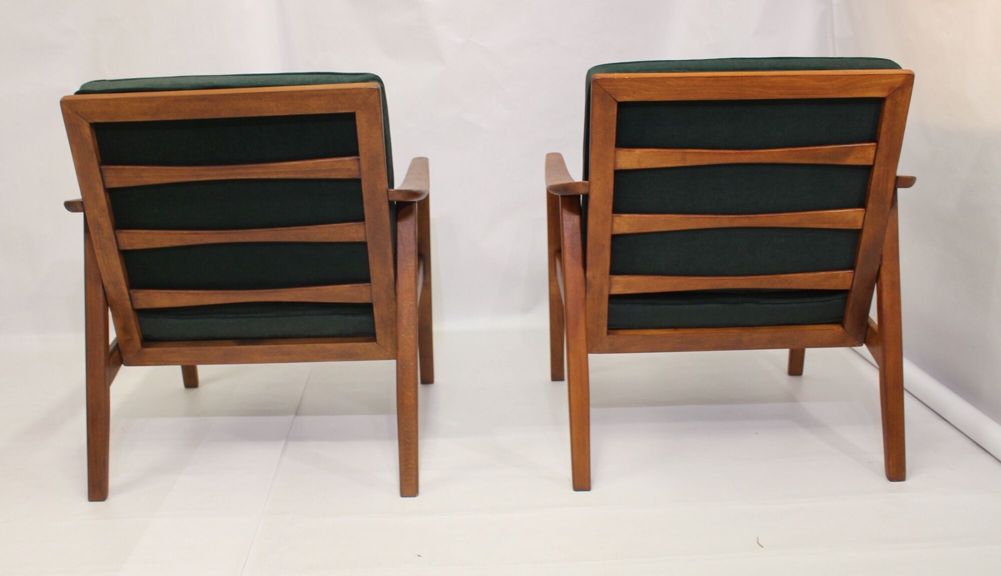 Pair of Scandinavian style armchairs, red velvet fir fabric 60s