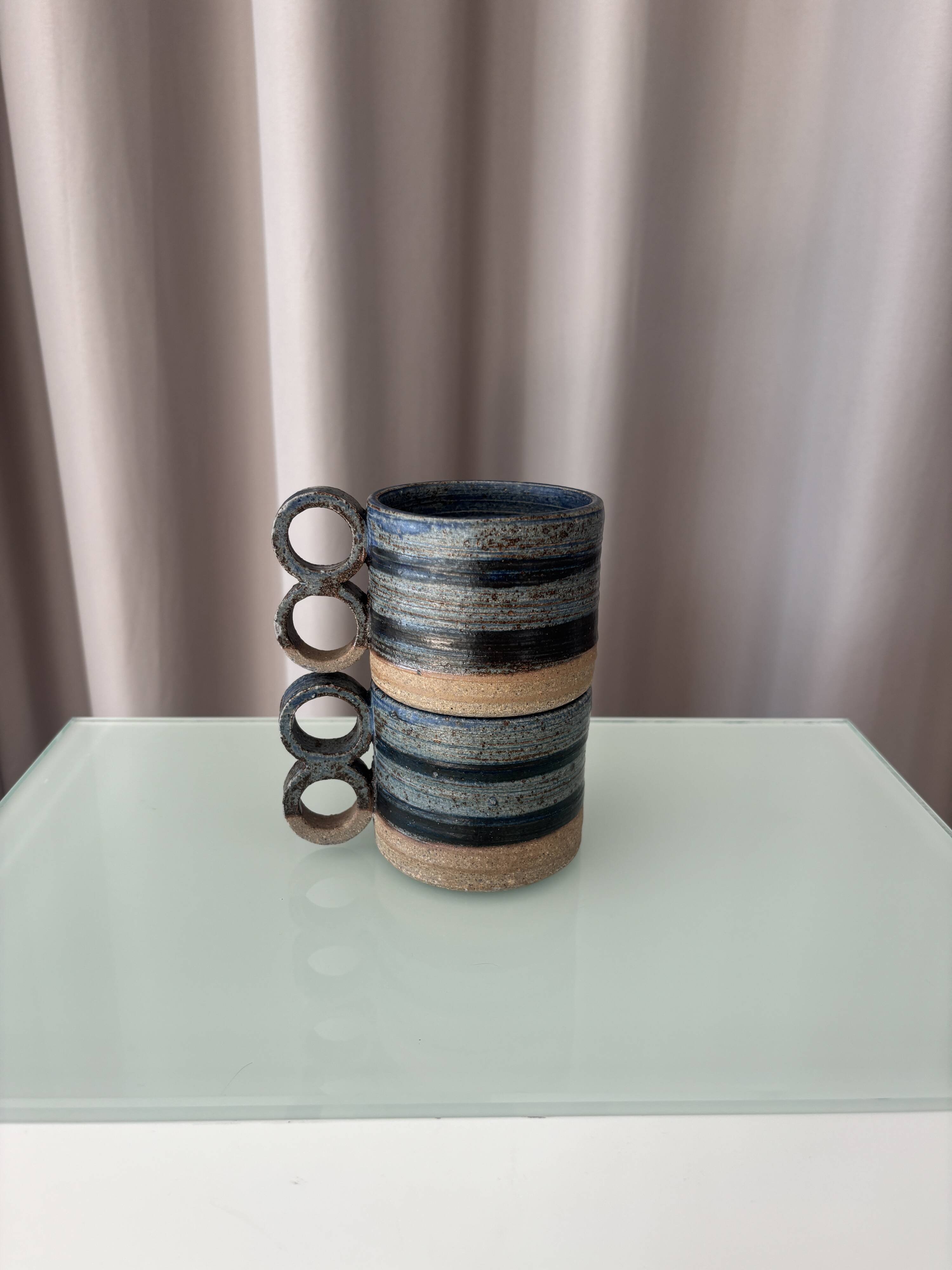 Pair of Vintage Danish Studio Pottery Mugs – Denmark Stoneware Cups – Blue