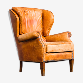 Fauteuil en cuir cognac