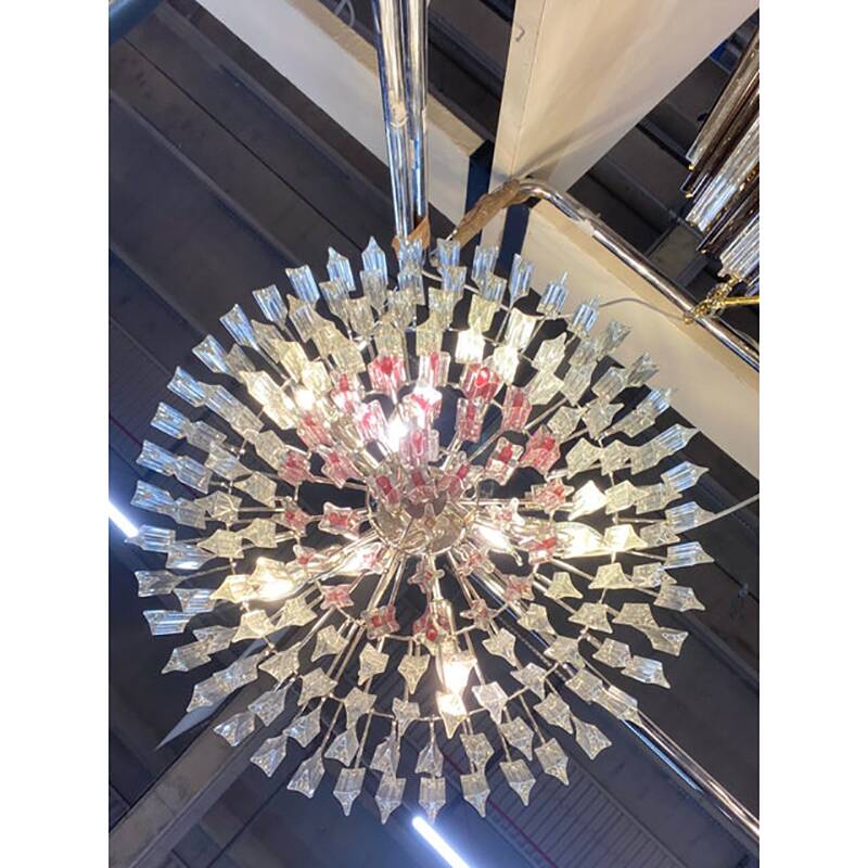 Vintage Clear and Pink “Triedro” and Quadriedro Murano Glass Chandelier