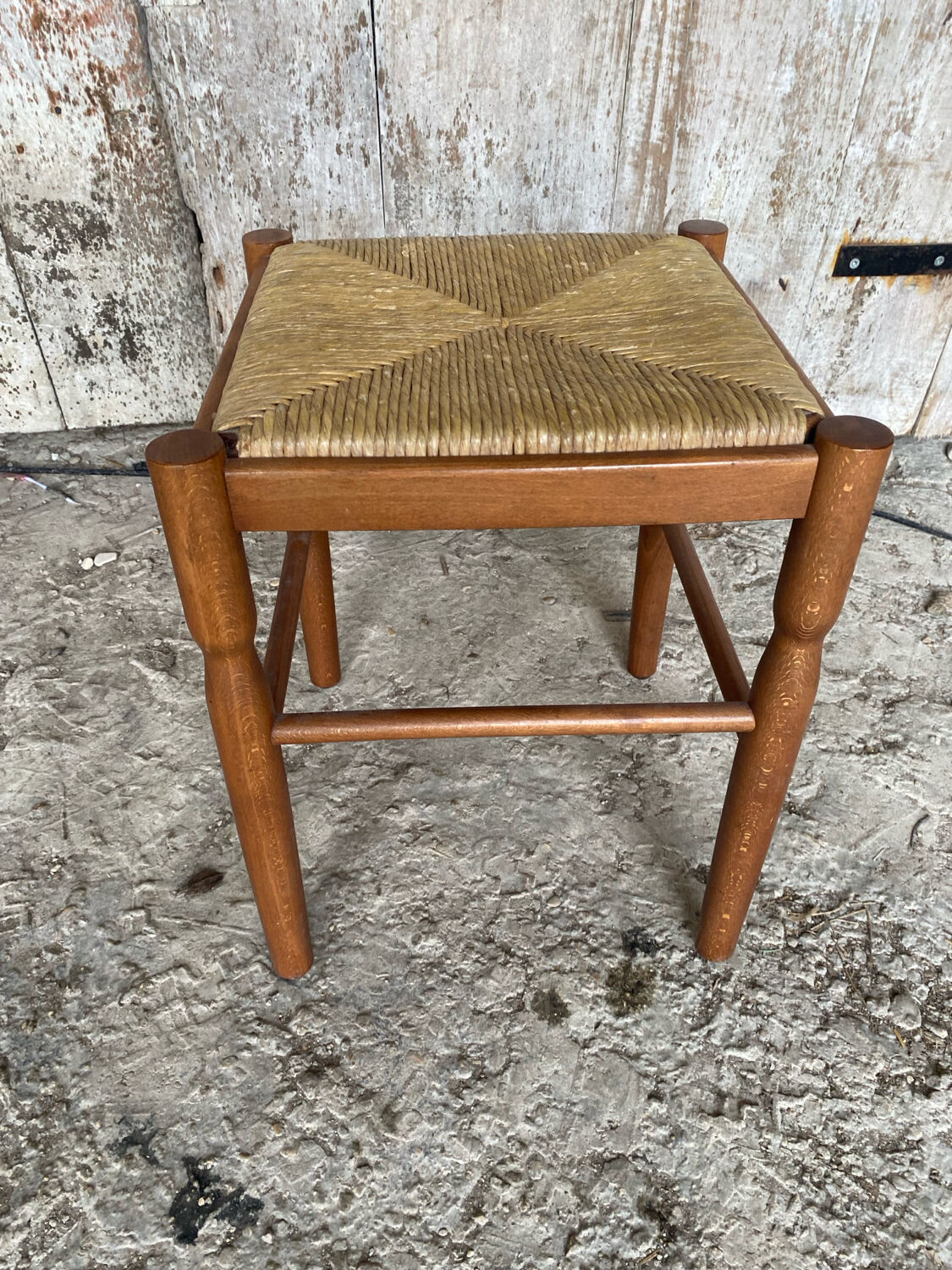Vintage Turned Wooden Stool + Woven Seat #D652