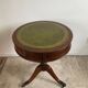 Antique Mahogany and Leather Side Table on Casters
