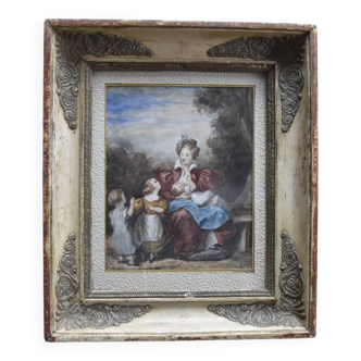 Attributed to Eugène Devéria (1805-1865) The Happy Family, Framed Watercolour