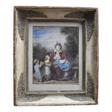 Attributed to Eugène Devéria (1805-1865) The Happy Family, Framed Watercolour