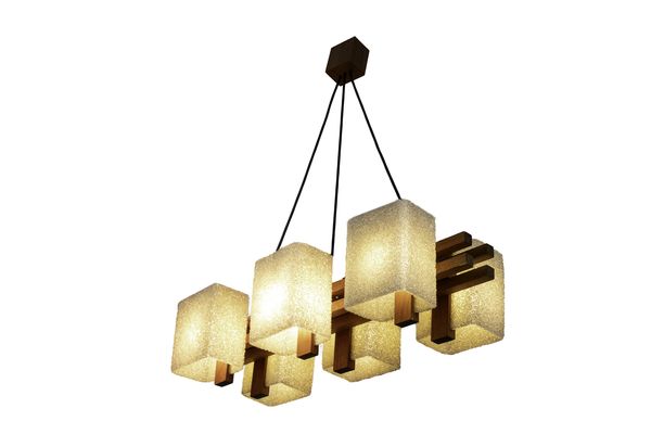 Suspension en résine granitée et bois, années 1950