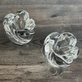 Pair of rose crystal candle holders by Daum France