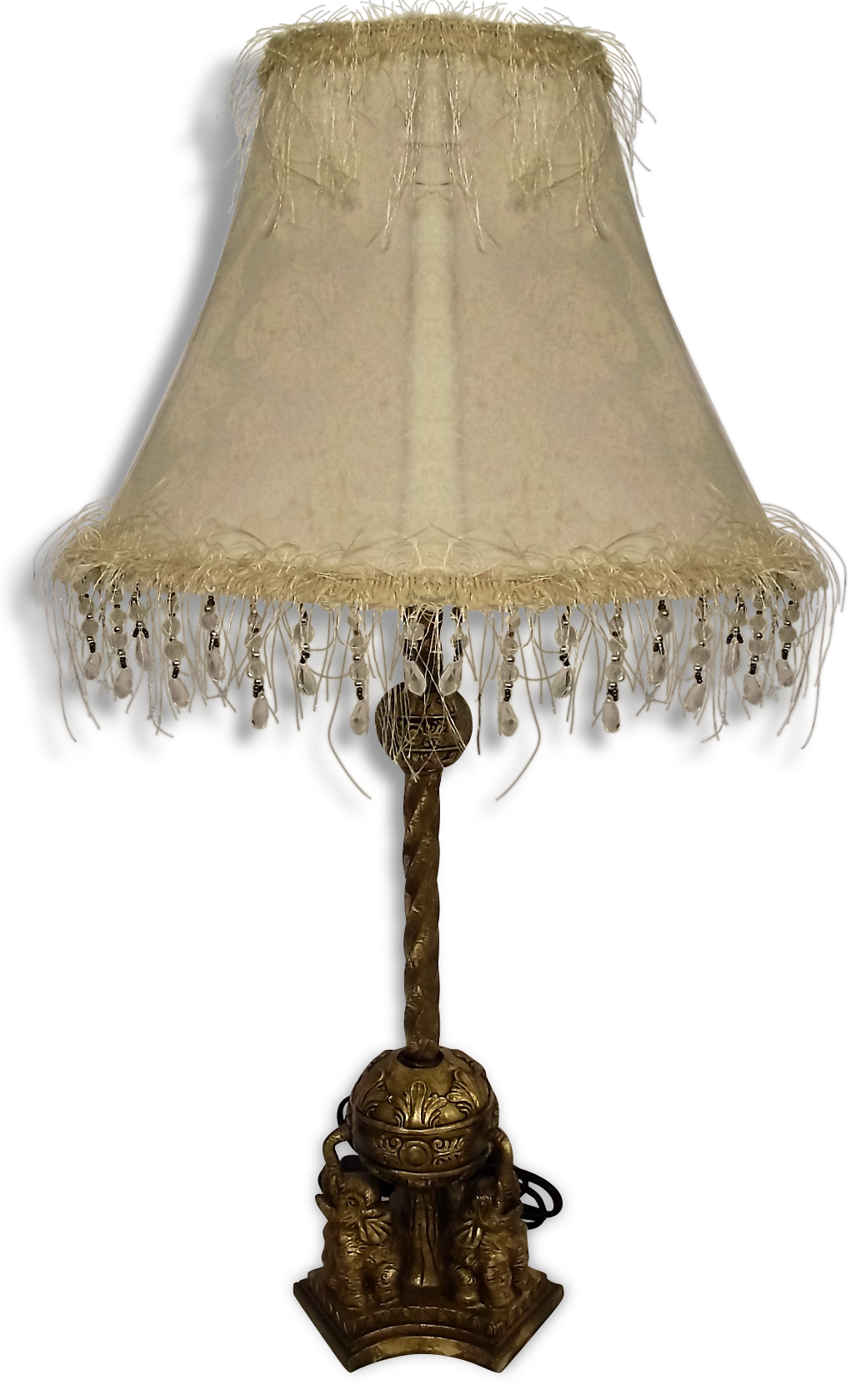 Lampe dorée à pied doré aux trois éléphants