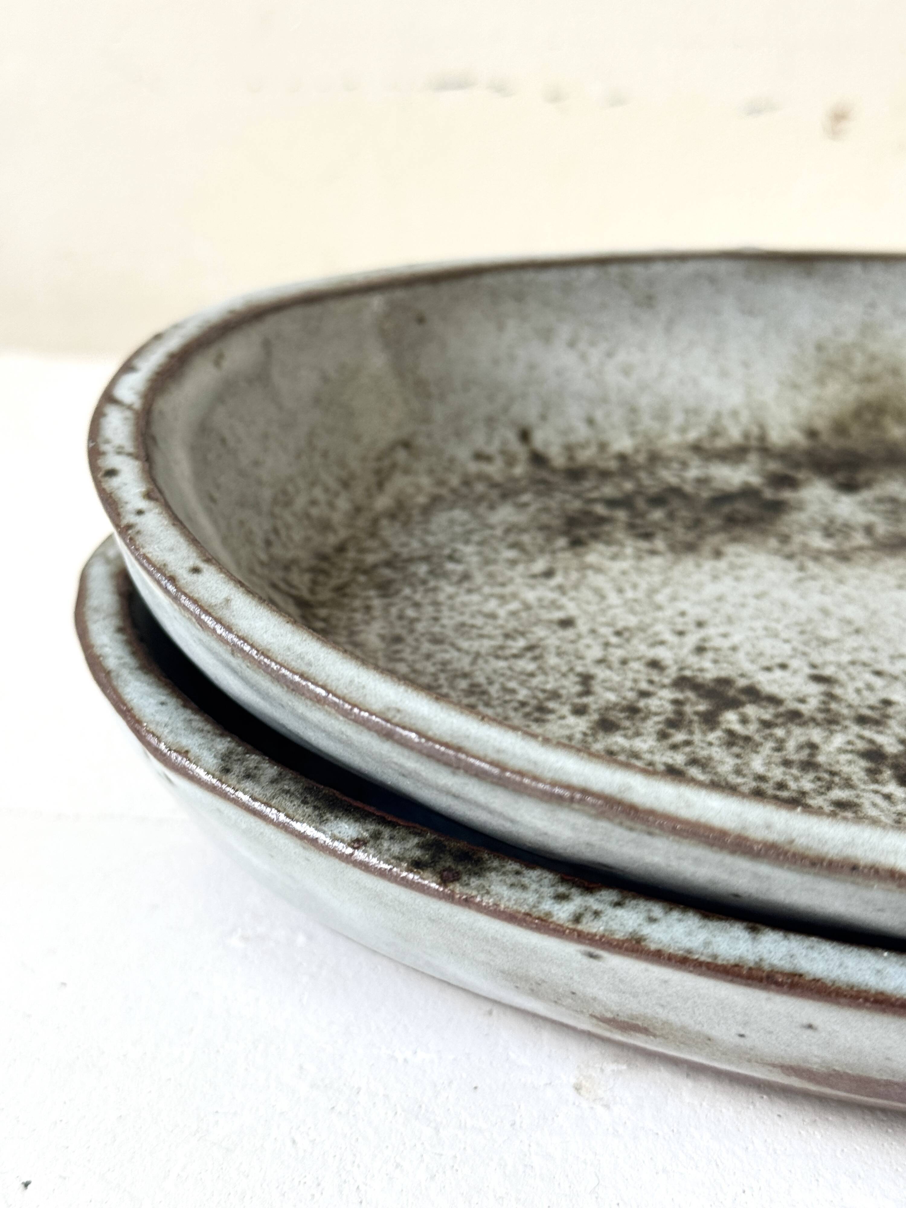 Service ramekins in glazed stoneware and signed, Chantal & Thierry Robert 1970