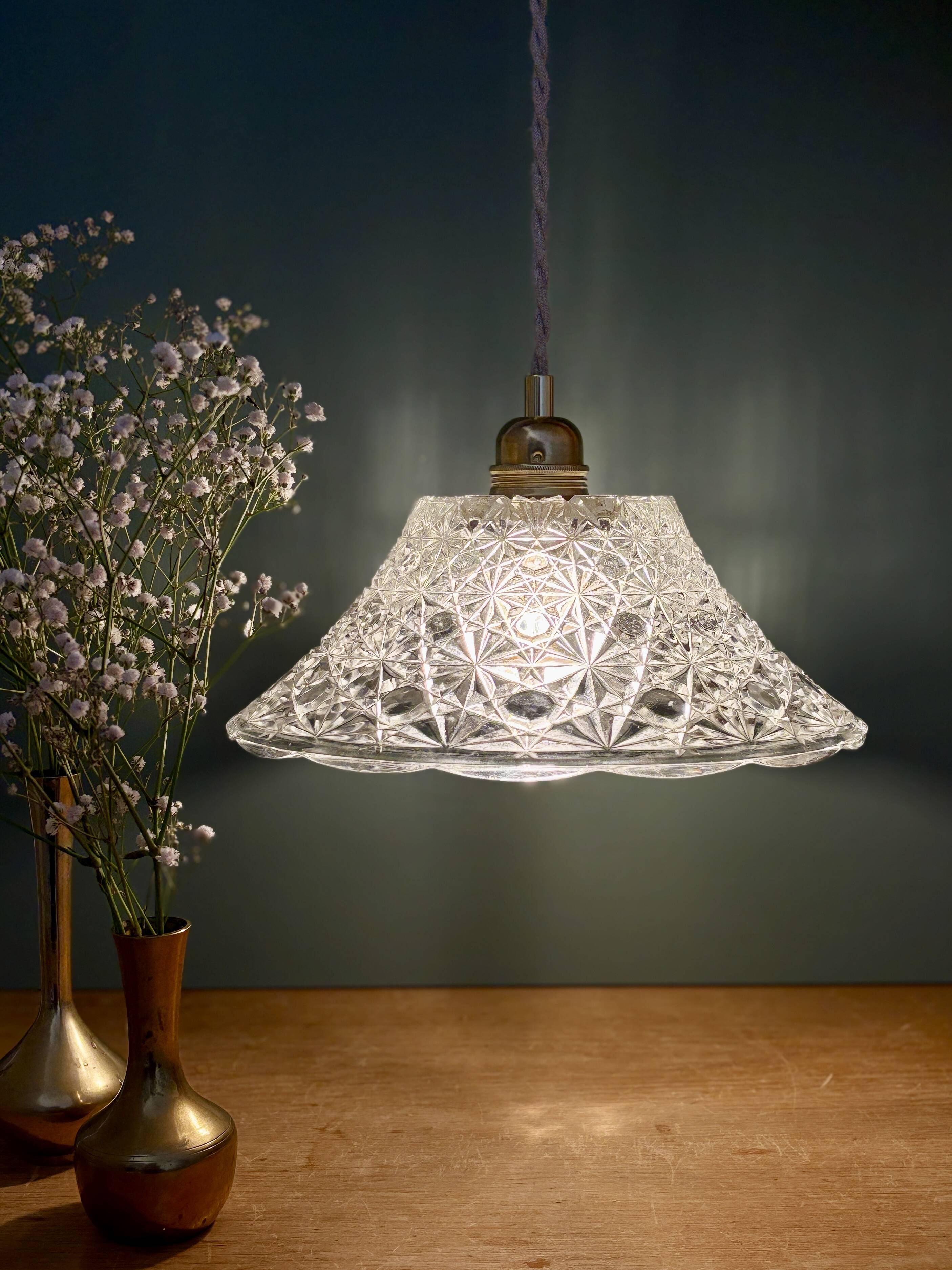 Vintage molded glass lampshade pendant light - tableware collection -
