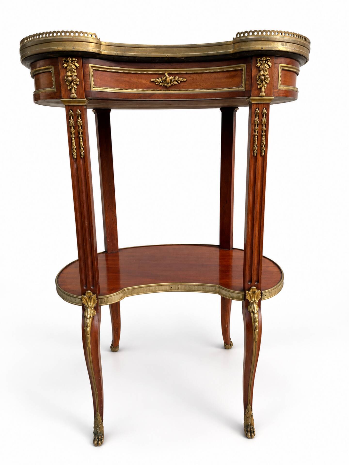 Kidney table in mahogany, brocatelle marble, Louis XV Transition, 19th century.
