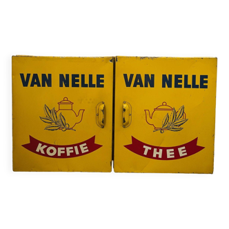 Vintage Dutch Van Nelle storage cabinet - shop display. Van Nelle coffee & tea storage.