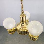 Art Deco Brass and Opaline Glass Chandelier, Czechoslovakia