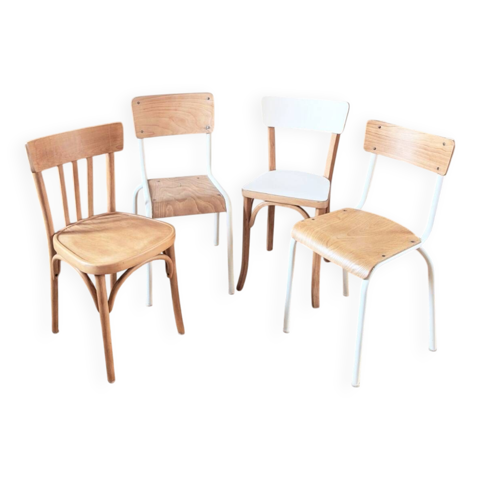 Set of 4 reimagined and mismatched vintage chairs