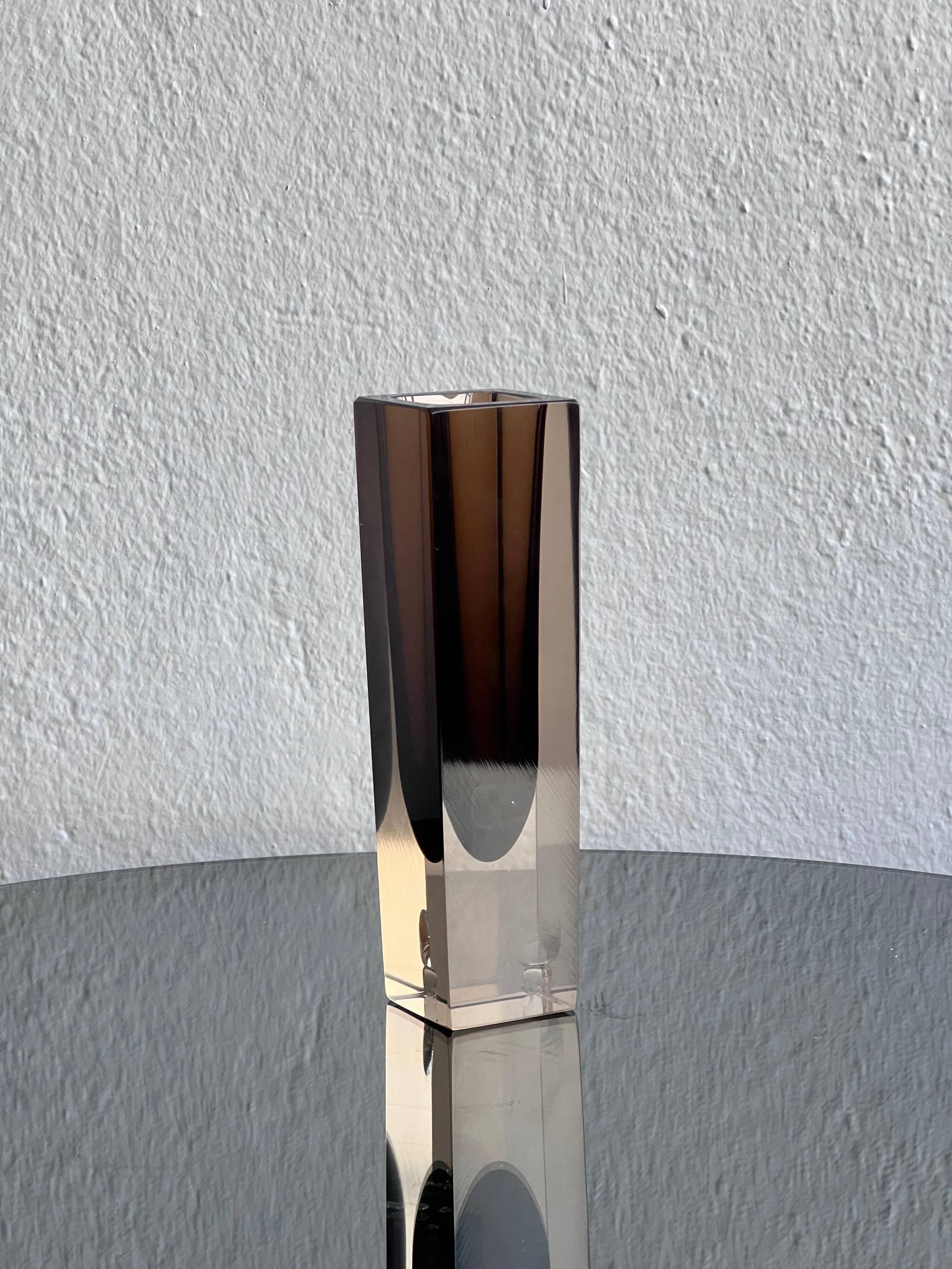 Vintage decorative "Sommerso" Murano vase in clear and brown glass, Flavio Poli