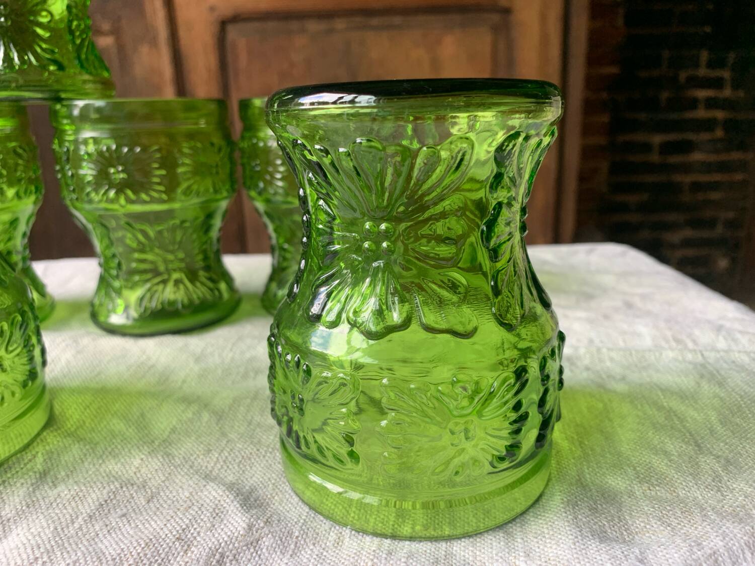 Green orangeade glasses, Italy, 1970s
